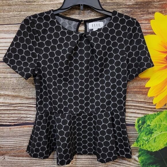 Elle short Sleeve Women's Blouse black/white small Pre-owned - Picture 1 of 7
